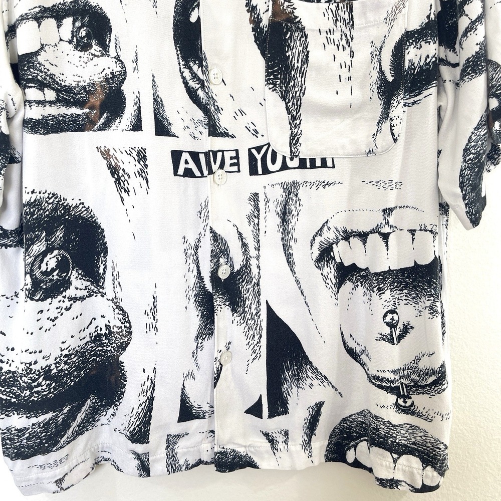 Iggy X Polar Skate Co Alternative Mens Shirt All Over Mouth Sz L  Button Up RARE - Picture 7 of 16